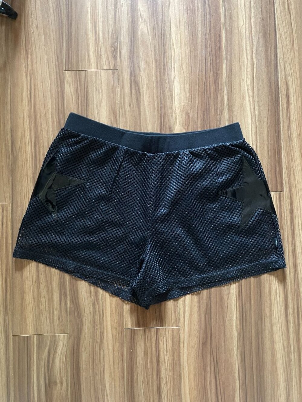 Tripp NYC Black Mesh Vinyl Star Girls Shorts
